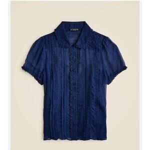 J. Crew Sheer lace-trim button-up shirt in dot crinkle chiffon